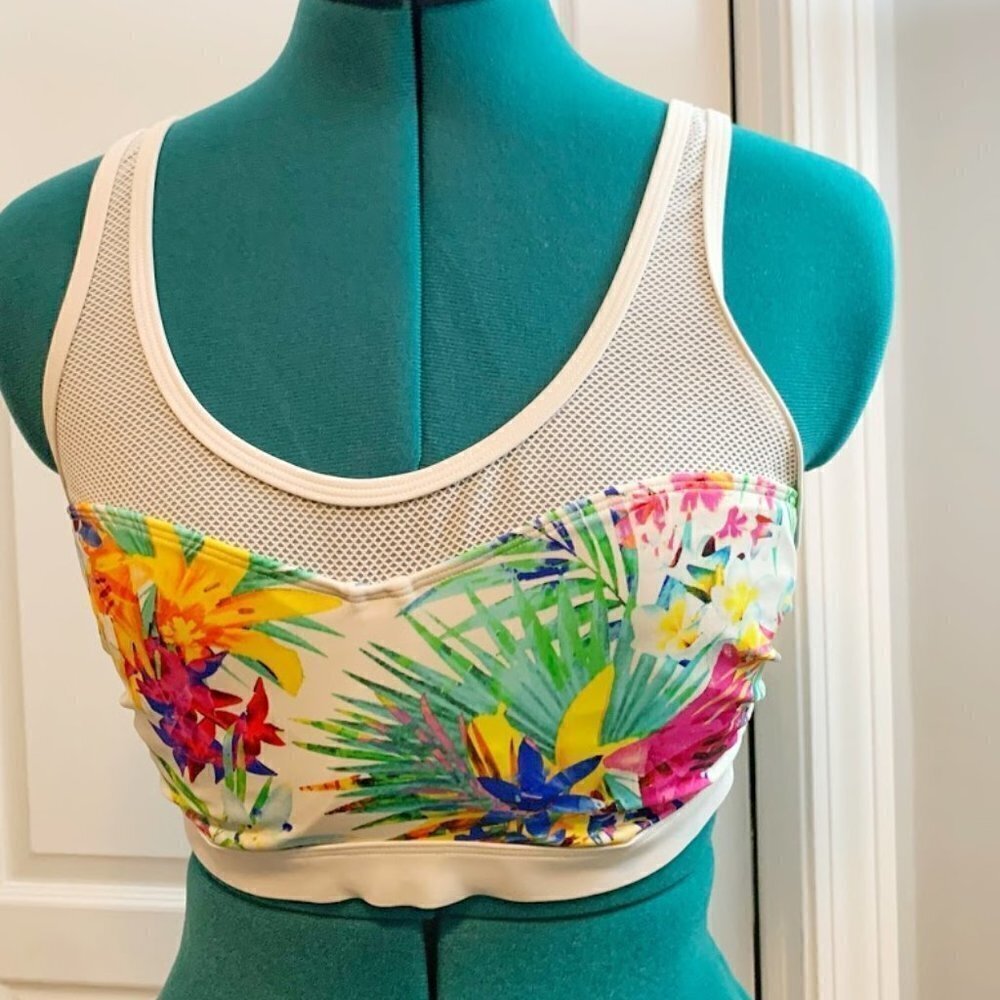 Athleta Island Tropical Floral Mesh Sports Workout Gym Bra